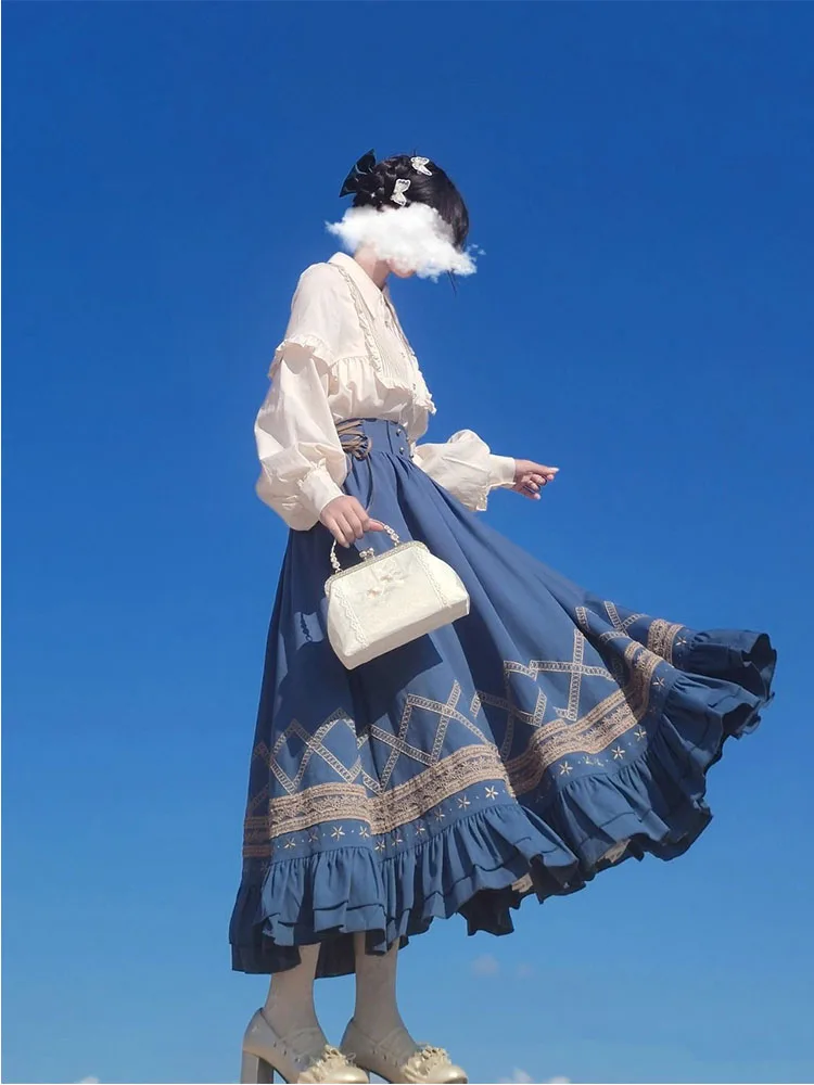 Elegant Sweet Lolita Embroidered Heavy Work Skirt Set Two Piece Outfit for Adults Daily Wear Cosplay Fashion Women's Ensemble