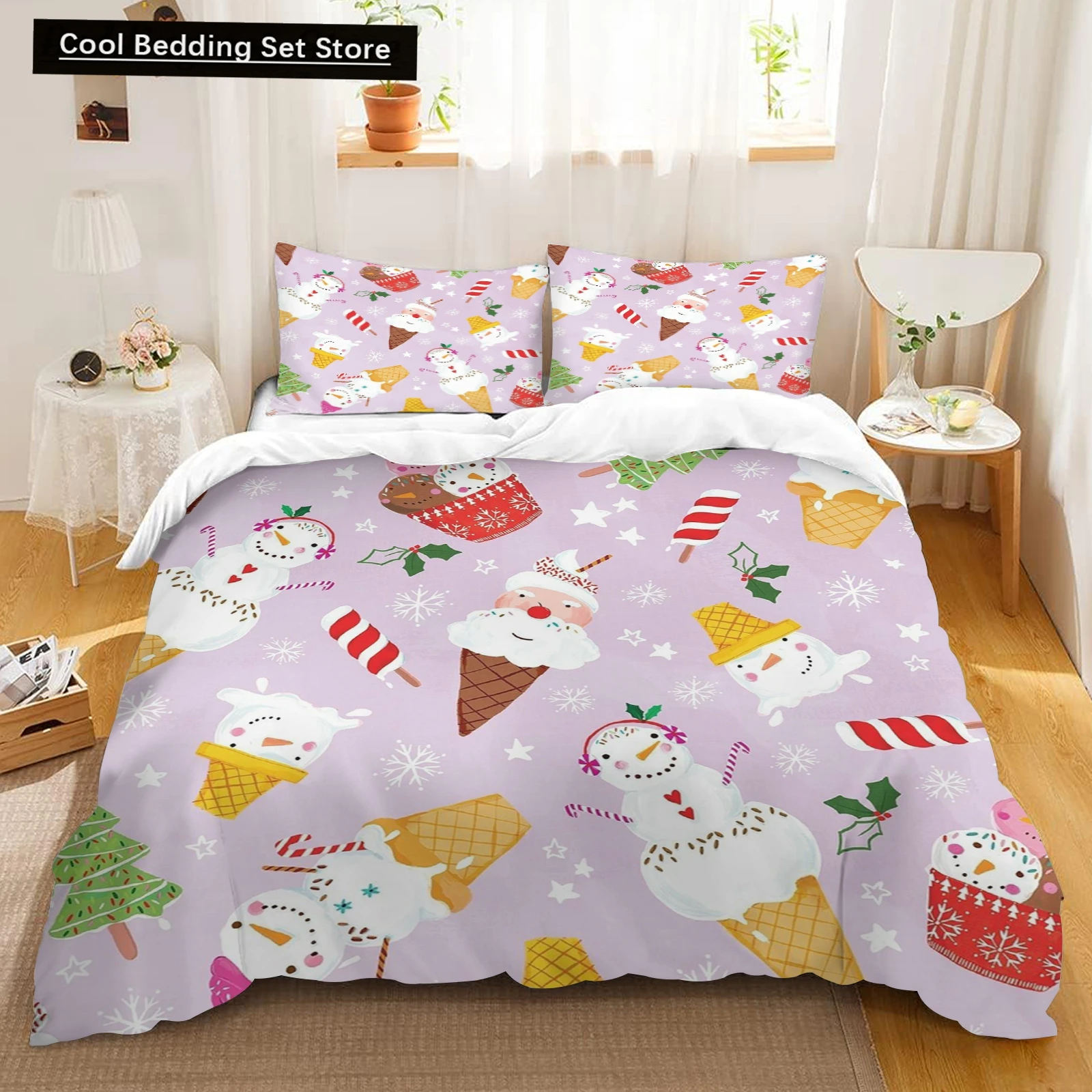 

Christmas Snowman Cartoon Kids Duvet Cover Lightweight 3D Printing Bedding Set, 2/3 Piece Bedding Set for Kids Adult Gift