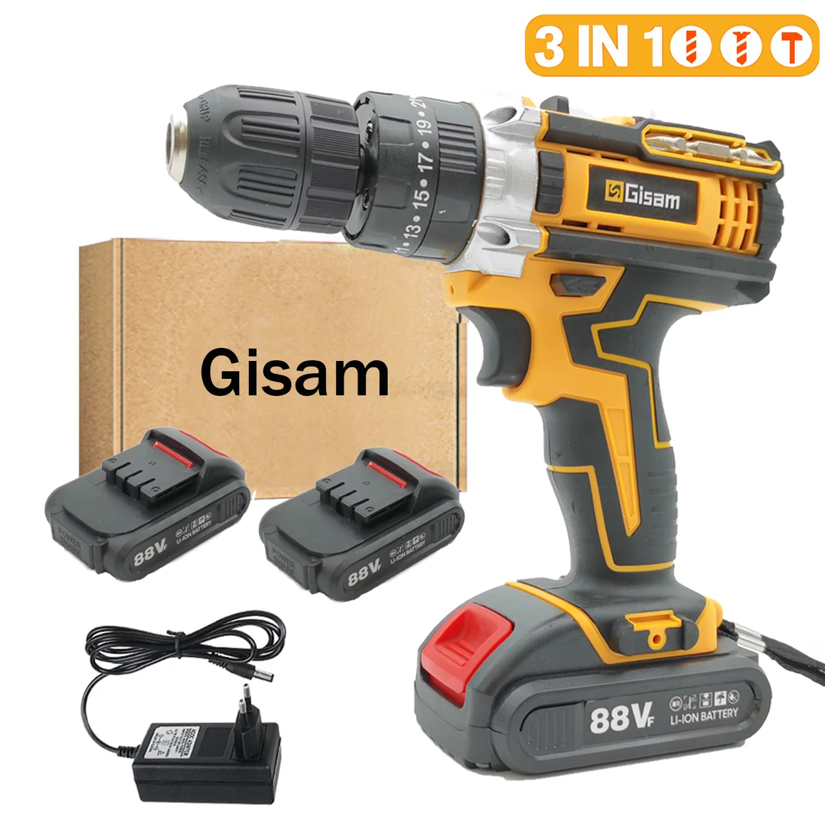 Cordless Battery Drill Electric Impact Drill Hammer Drill Screwdriver Rechargeable Drill Screwdriver Power Tools 1/2 Pcs Battery