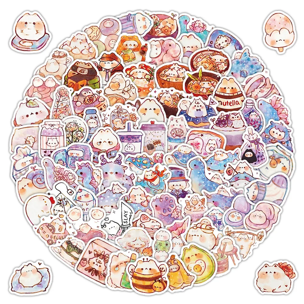 104Pcs Adorable Cartoon Cat Stickers for Scrapbook and Diary Decoration Golden Memory Stickers Store