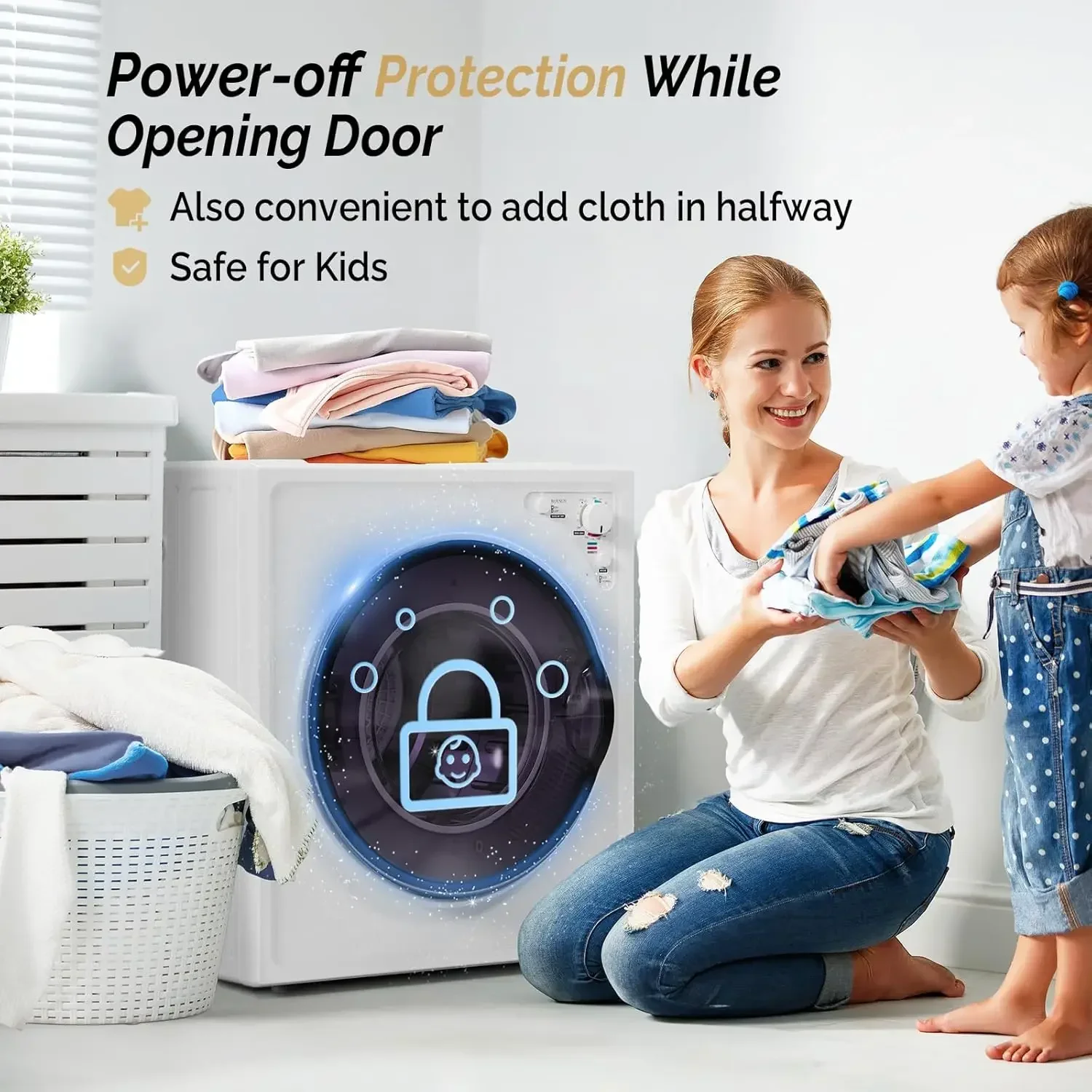 ROVSUN 2.6 Cu.Ft Portable Clothes Dryer, 110V 1400W Electric Compact Front Load Tumble Laundry Dryer with Stainless Steel Tub