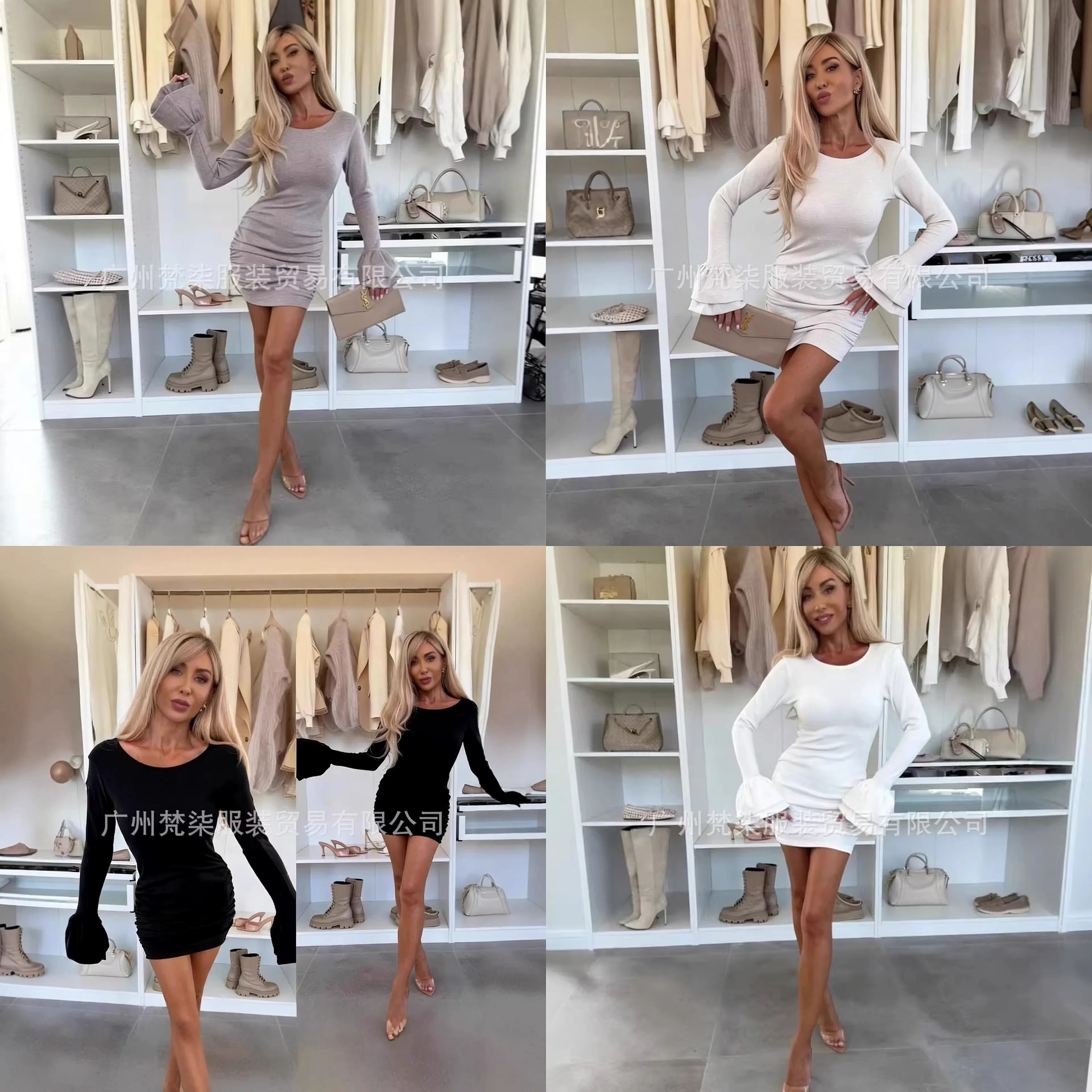 

Elegant Short Bodycon Dress with Ruffle Sleeve, Sexy Fitted Dresses for Women, Spring Summer Evening Dresses