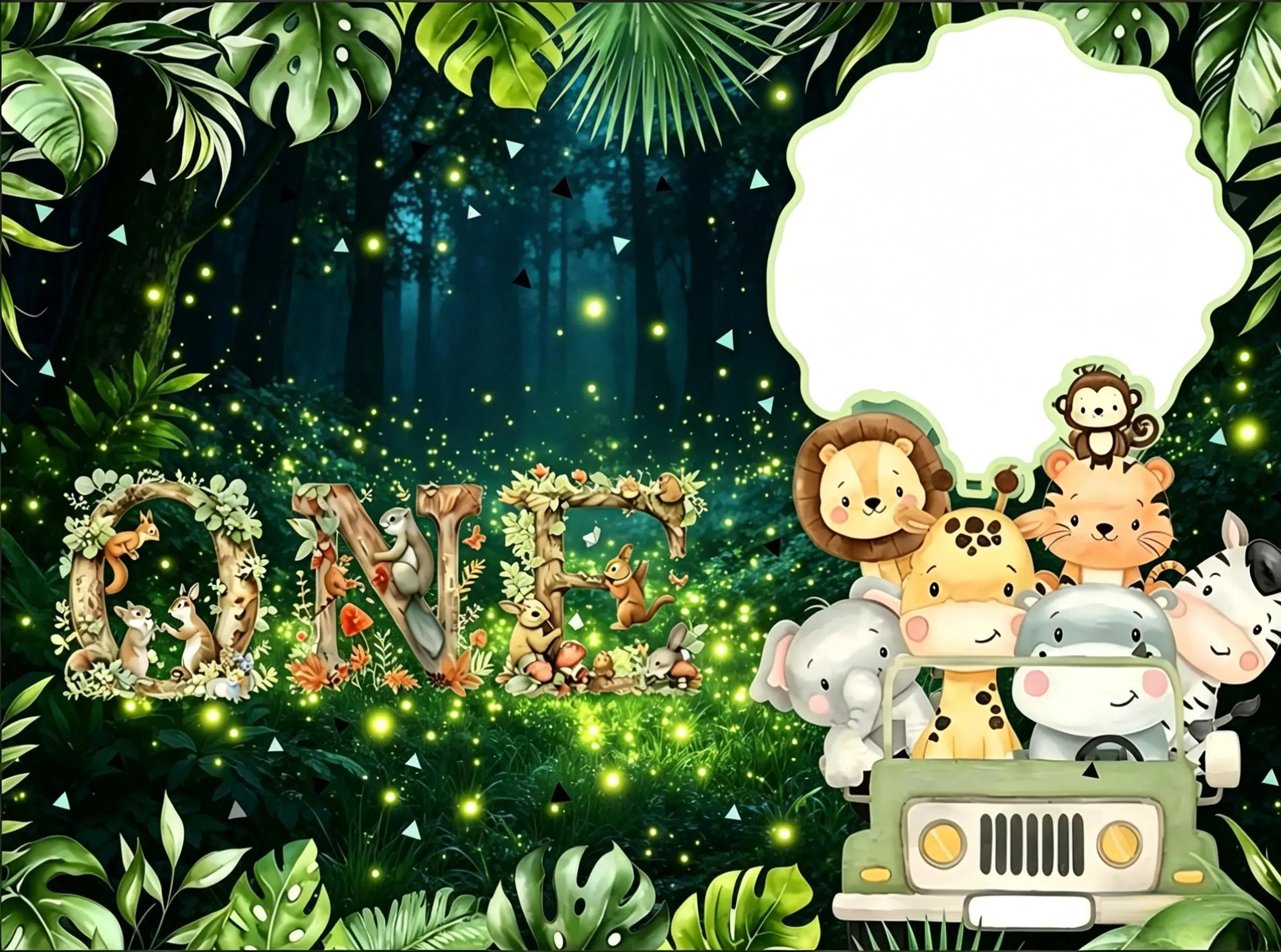 カスタム名写真ジャングルサファリ背景幕 1歳の誕生日パーティ - Baby Clothing Names のレビューと価格