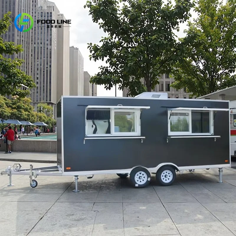 Customized Mobile Food Truck Removable Ice Cream Full Kitchen Solar Panels Stainless Fiberglass Aluminum Rust Resistant Trailer