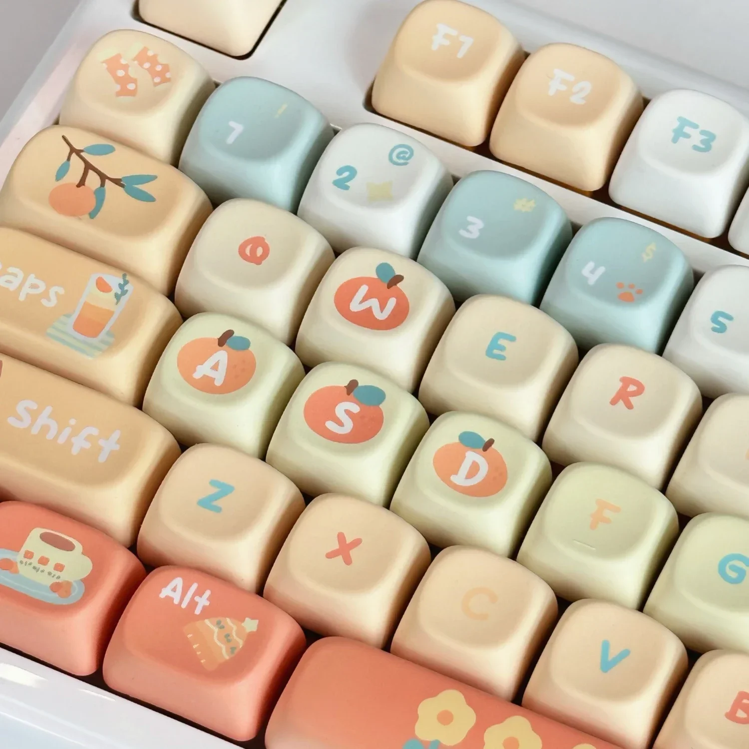 Imagem -02 - Soda de Laranja Personalizado Keycaps Keycap Coreano 131 Chaves Xoa Pbt Cinco Lados Sublimação de Calor 75 87 98 104 108 Faça Você Mesmo Bonito