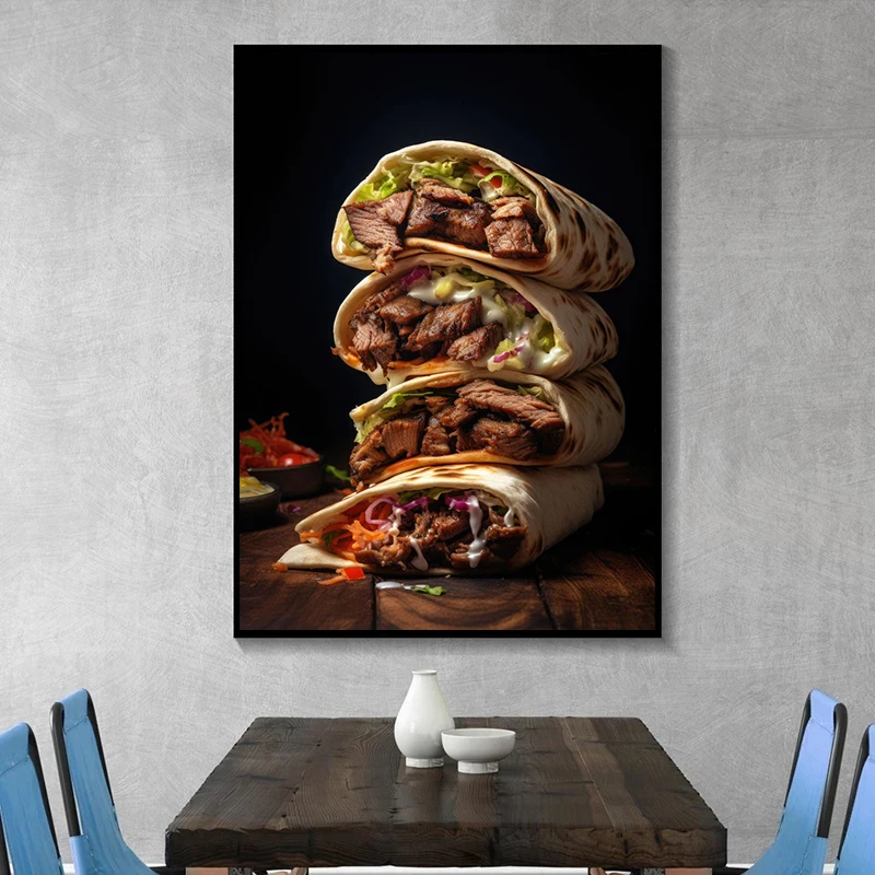 Hamburg fries poster Mexican barbecue pizza Canvas printing food poster wall art decoration painting For Home Room decoration