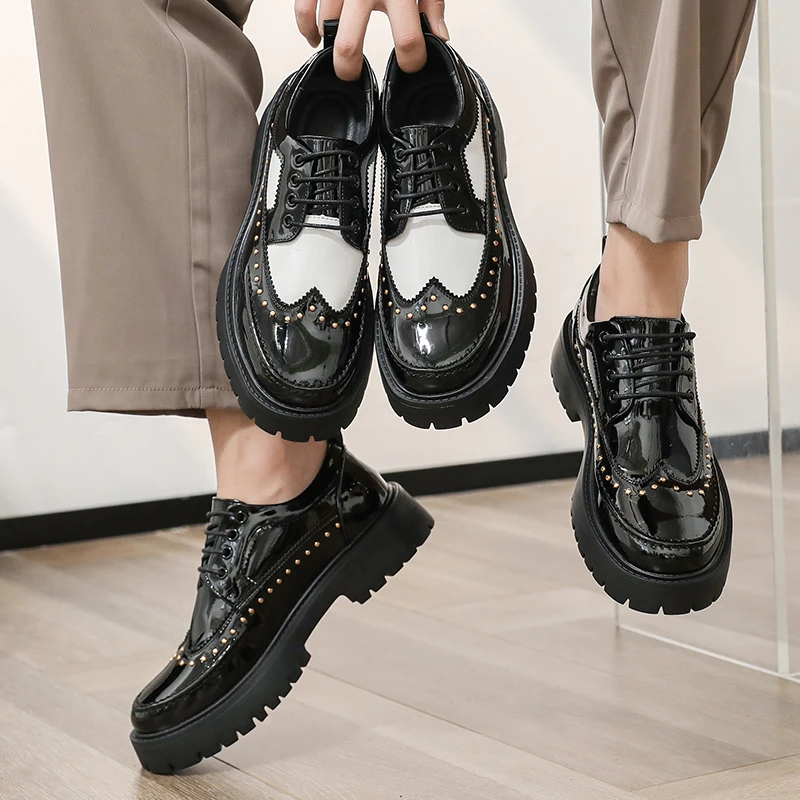 

Men's casual leather shoes Personalized designer style Leisure office or party 38-46 Fashion shoes Thick Bottom Derby New