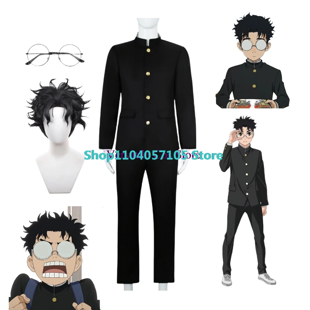 Costume de Cosplay Ken Tokyo avec Perruque pour Homme et Femme, Uniforme SвAnime Dandadan Okarun avec Lunettes, Veste Noire, Tenue d'Halloween