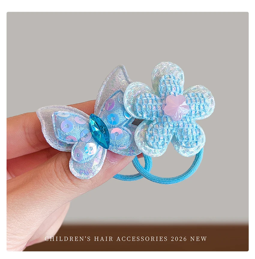 Neue Mode 10 Stück/Set Rosa Blaue Mini-Haargummis Cartoon-Häschen Strass-Krone Pailletten-Schmetterling Herz Elastisches Haarband für Mädchen – Detail 7