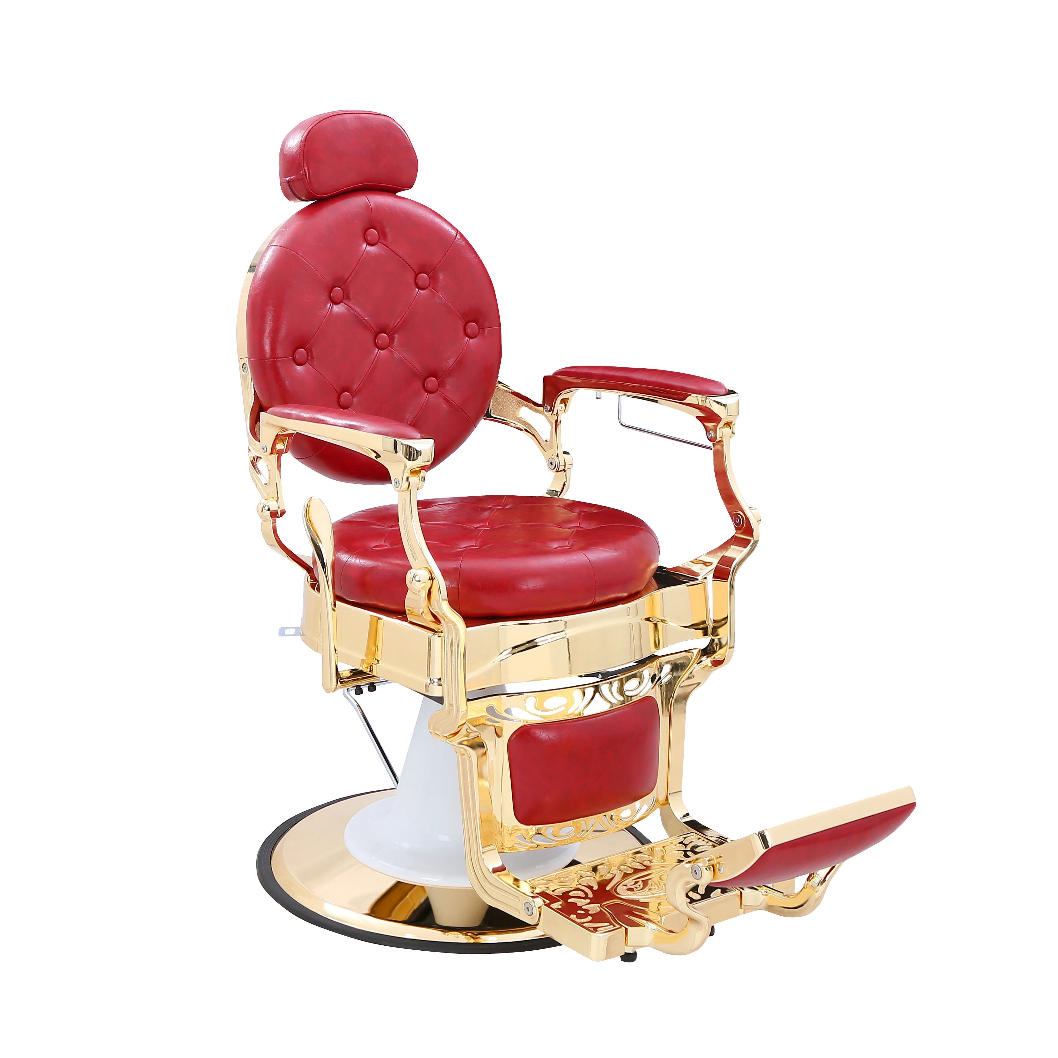 

New Popular Wholesale Colorful Golden Red Salon Barber Chairs With Hydraulic Oil Pump