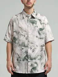 Oversized Loose Retro Oil Painting Print  Short Sleeve Hawaii Beach Summer Men Shirt Student Fashion Casual Mens Clothing