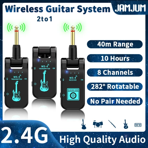 Imagen 1 del producto Sistema de transmisión inalámbrica para guitarra JAMJUM 2 TX 1 RX 2,4G, 2TX, 1RX adecuado para guitarra eléctrica, win