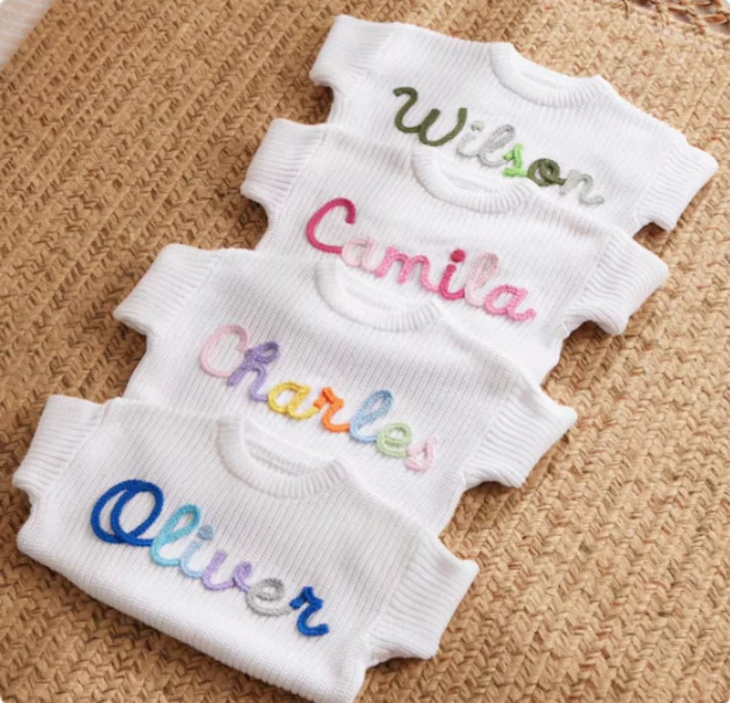 Custom Embroidered Baby Name Sweater: Personalized Knit Crochet Gift, Baby Name Sweater, Knit Sweater,Personalized Gift
