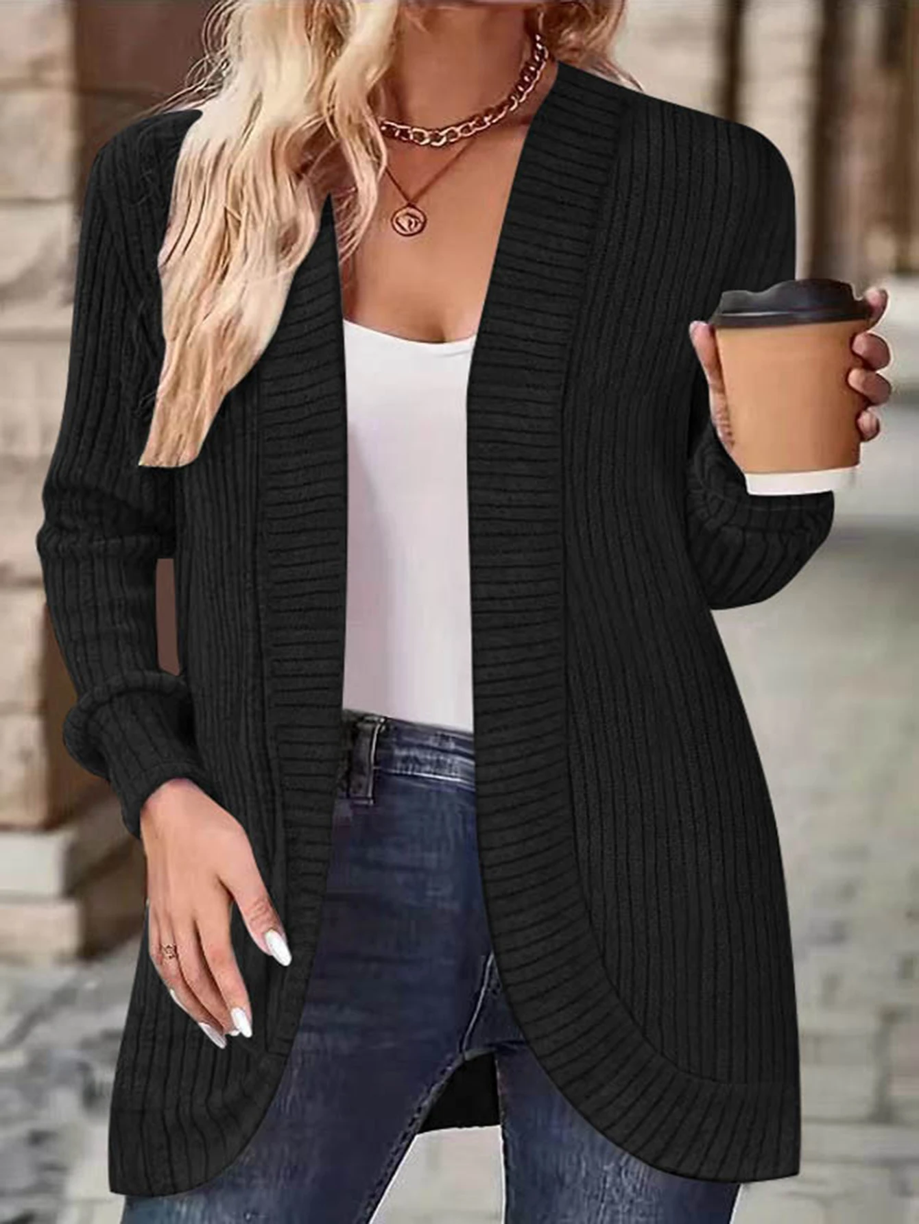 

Women's Long Sleeve Cardigan Open Front Plain Business Style Comfortable Autumn Winter Fashion Dailywear