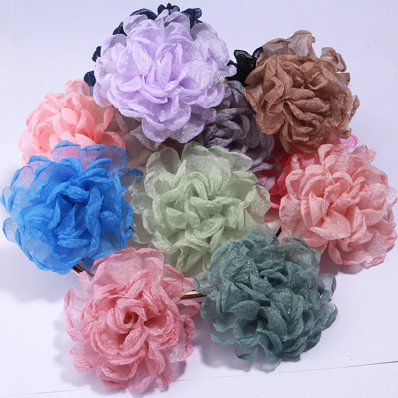 5Pcs 9cm Burned Edge Chiffon Artificial Fabric Flowers Headwear Wedding Dress Decoration Hair Accessories DIY Fake Flower