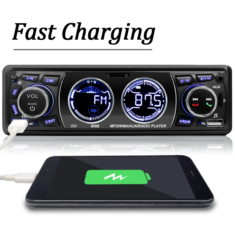 SINOVCLE Car Radio 1din Audio Bluetooth Stereo MP3 Player FM Receiver 60Wx4 Support Phone Charging AUX/USB/TF Card In Dash Kit