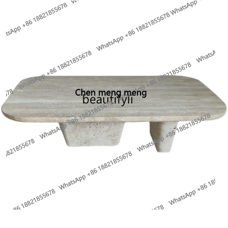 

Qiji Style Natural Cave Stone Tea Table Light Luxury Living Room Marble Tea Table Small Apartment Italian Square