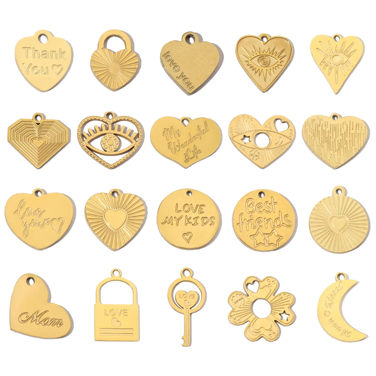 3 sztuk/partia Retro kobieta stal 14K złoty kolor biżuteria akcesoria miłość mama serce DIY kolczyki Charms klucz do zamka Neaclace wisiorek