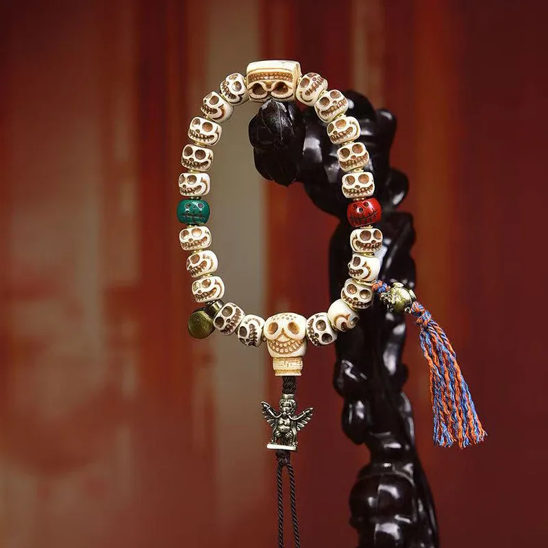 Backflow Bone Carving A Dai Beads Crafts Single-Wrap Bracelet Tibetan Retro Feeder Agate Colored Glaze Accessories