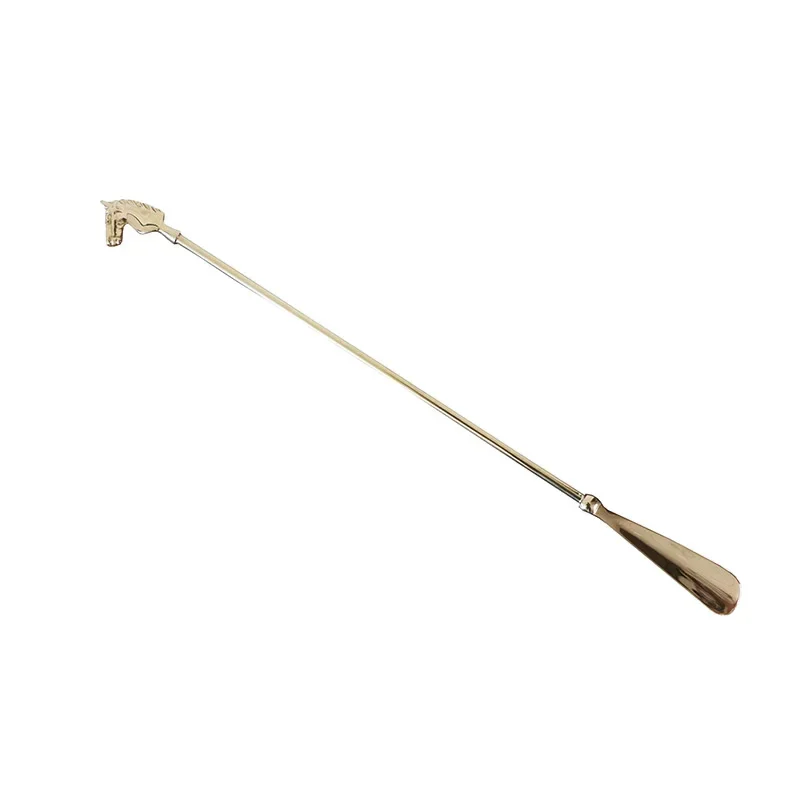 Handmade shoe lifter, luxury home, golden horse head, creative brass, long shoehorn, super long.