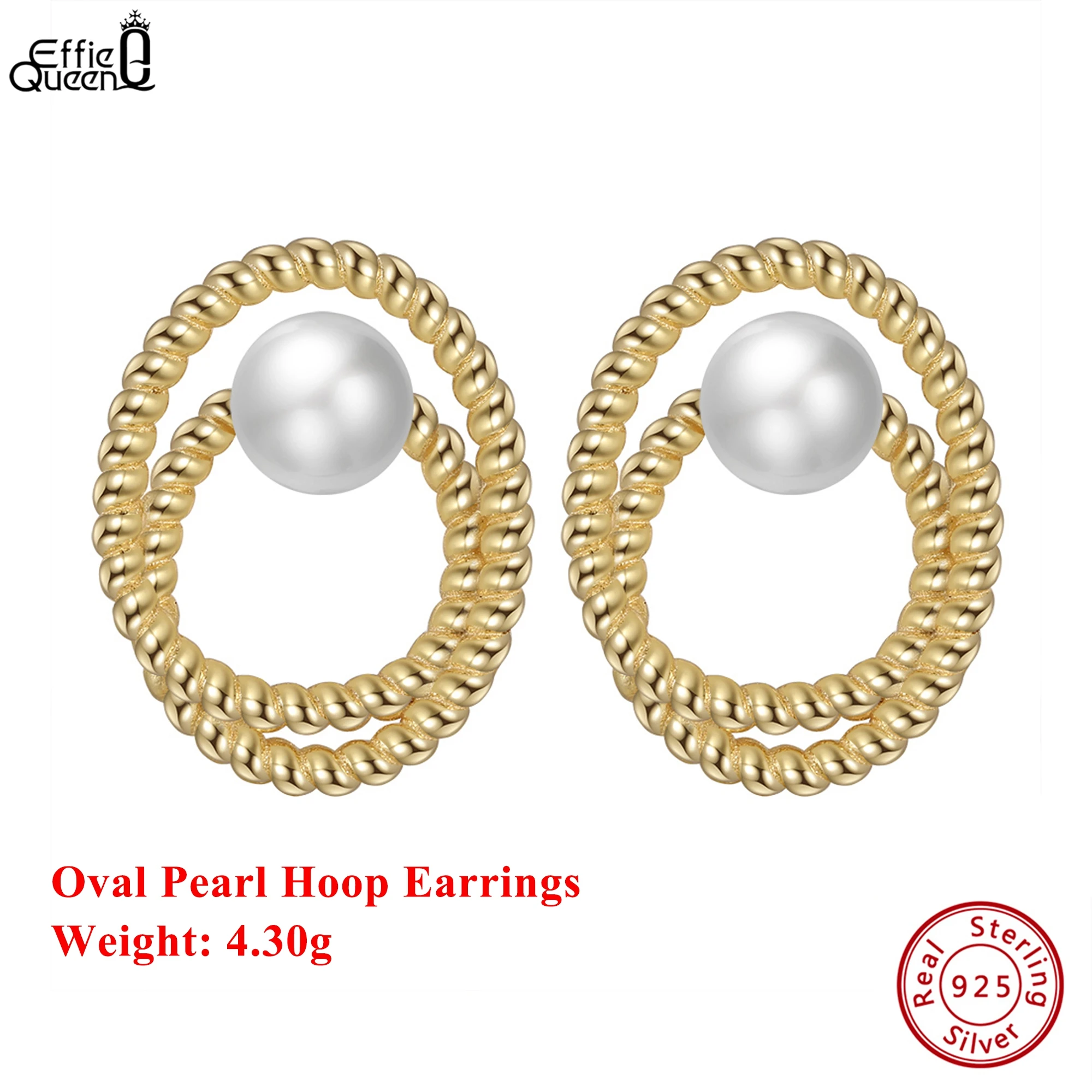 

Effie Queen 100% серебро S925, 14-каратное золото, серьги-кольца с пресноводным жемчугом, вневременные ювелирные изделия для женщин, подарок, трендовые серьги 2025 GPE26