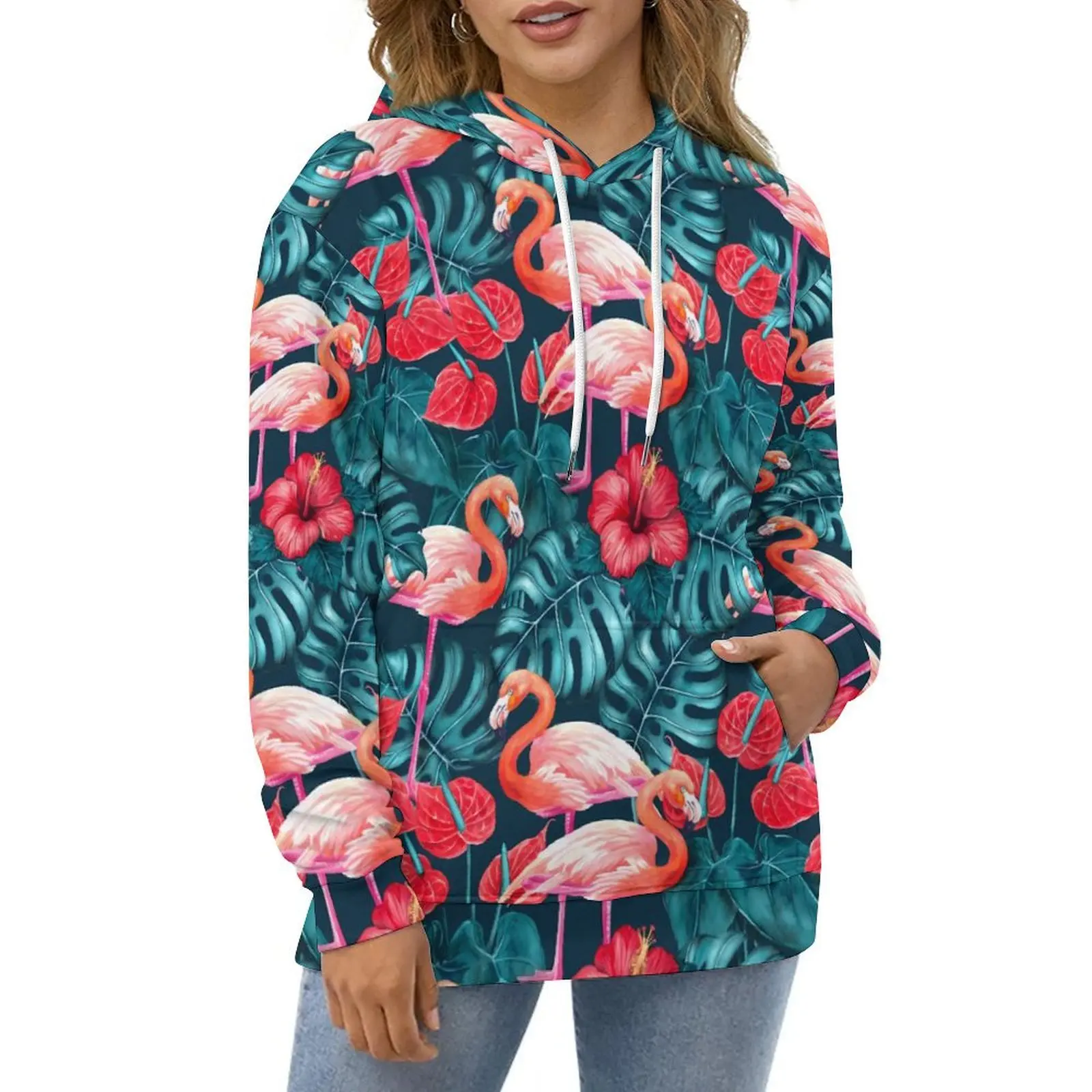 Tropical Birds Casual Hoodies Flamingo And Flower Y2k Custom Loose Hoodie Autumn Long Sleeve Street Wear Oversize Sweatshirts