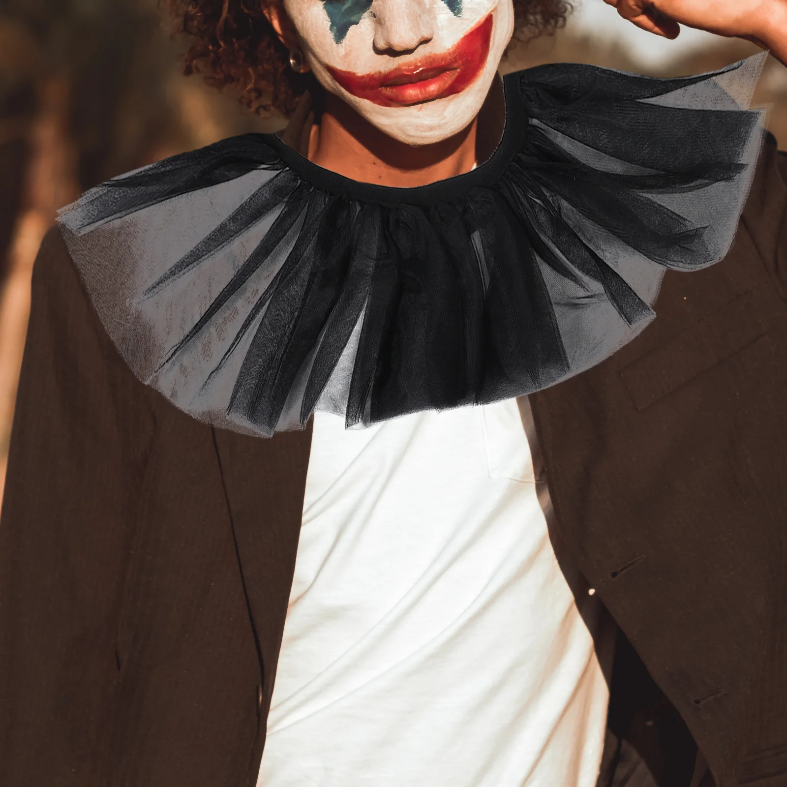 ヴィンテージチュールフリル付きピエロ襟女性装飾ネックショールビクトリア朝ルネッサンスコスチュームアクセサリーハロウィンシアターフリル