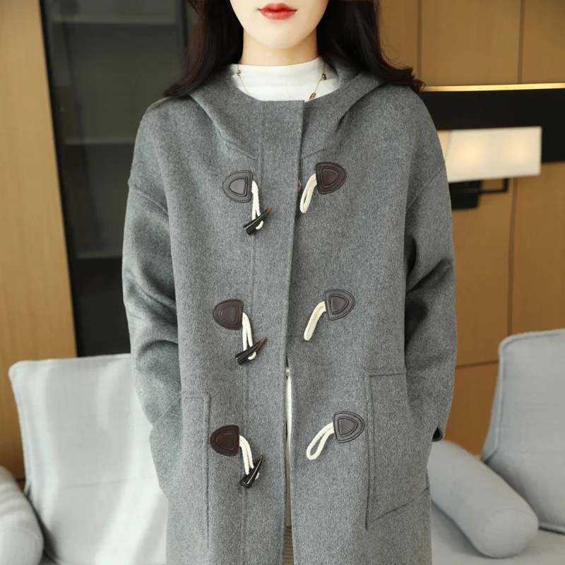 Ladies' 100% Cashmere Thick Double-Sided Long jacket, Classic and Multifunctional, Fashionable and suitable for business and lei