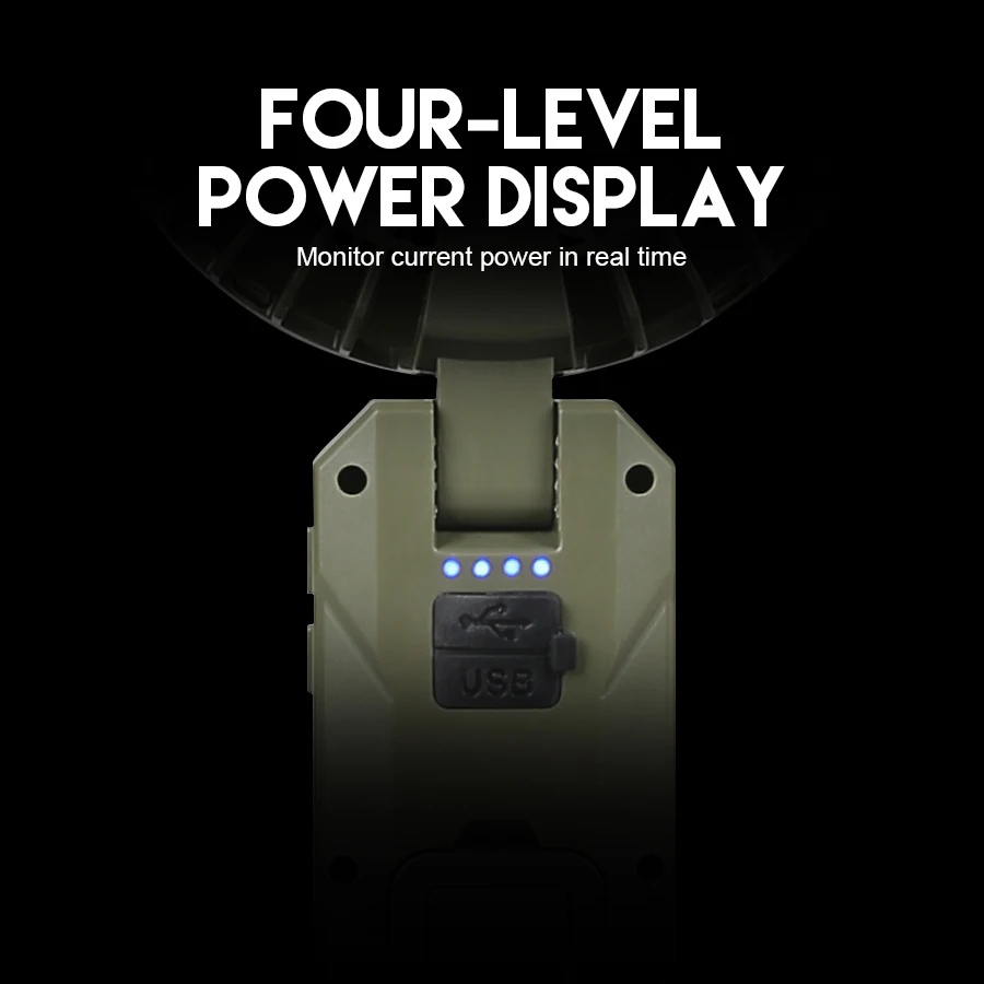 التخييم يده معلقة مروحة ضوء المحمولة مراوح التبريد مصباح قابلة للشحن 4 سرعات مروحة رياضية في الهواء الطلق الصيد لوازم التخييم #4