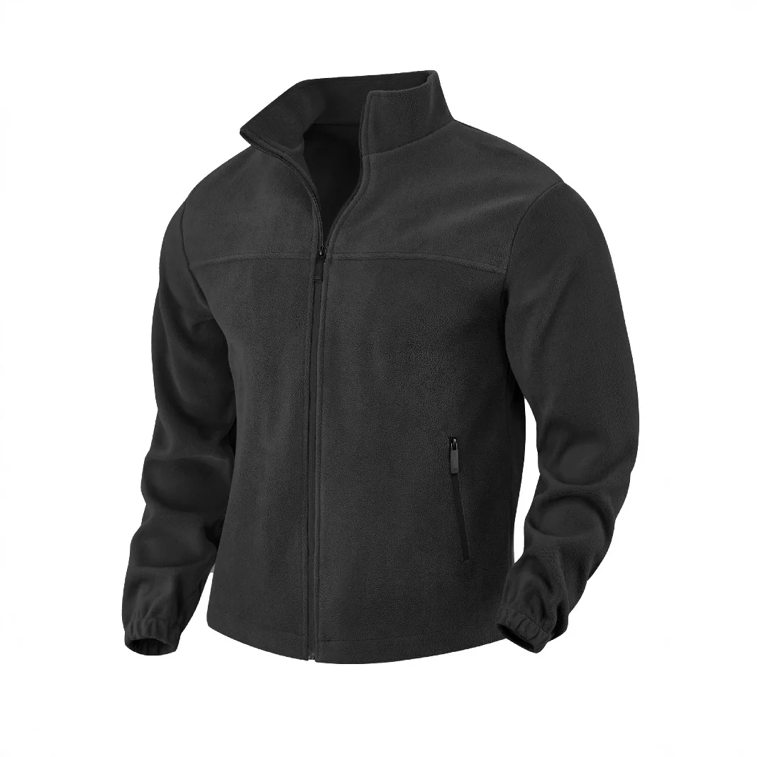 

American European New Fashion Men's Polar Fleece Casual Trendy Solid Color Stand Collar Zipper Simple Jacket Male Basic Coats