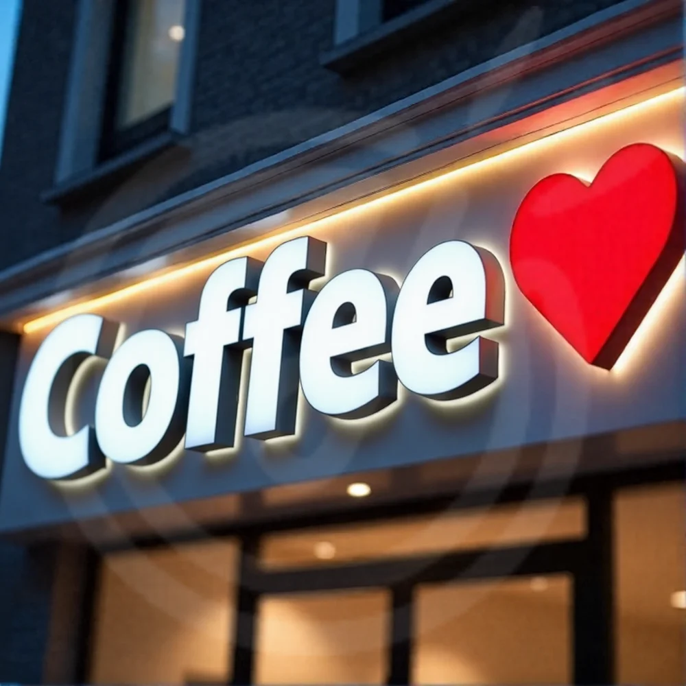 Custom 3D Metal BackLit Letters Sign LED Outdoor Business Illuminated Channel Storefront FrontLit Signage for Coffee Shop