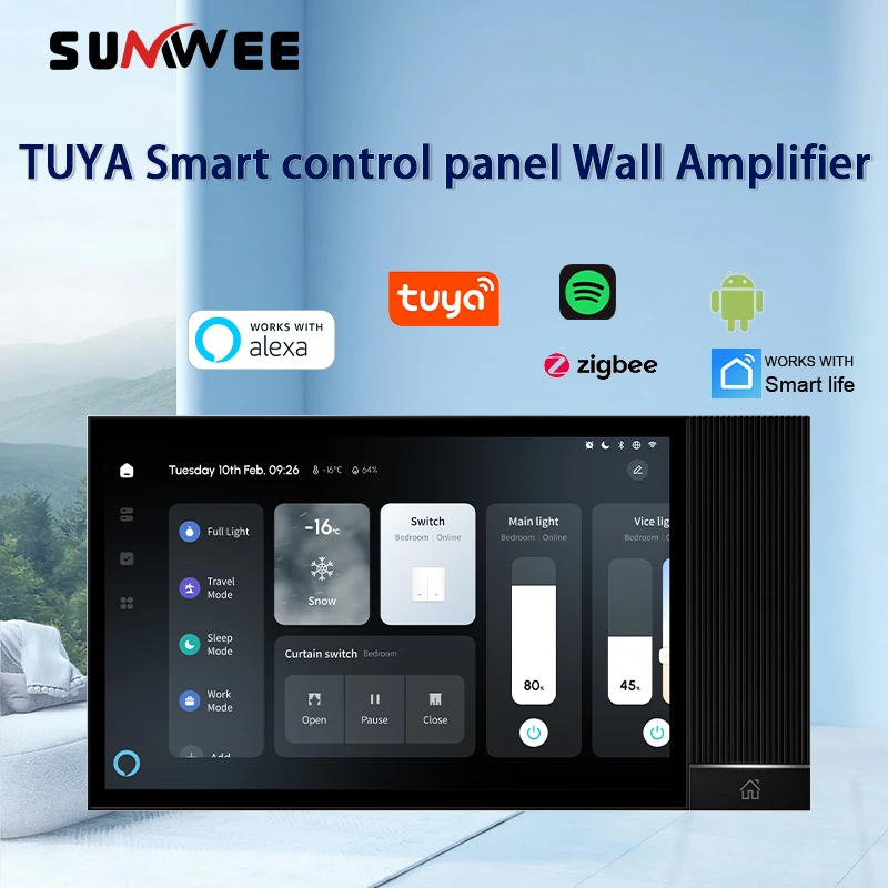 TUYA Smart Home Control Panel multilingual audio in wall amplifier Bluetooth ZIGBEE Gateway Android 11 sound system touch screen