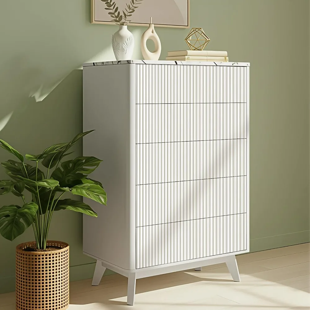 Fluted Five Drawer Dresser 5