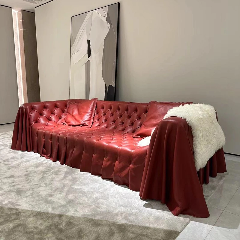

Luxury Lounge Italian Designer Couch Living Room Sofa Set Furniture Modern Sectional Skirt Back Design Leather Sofa