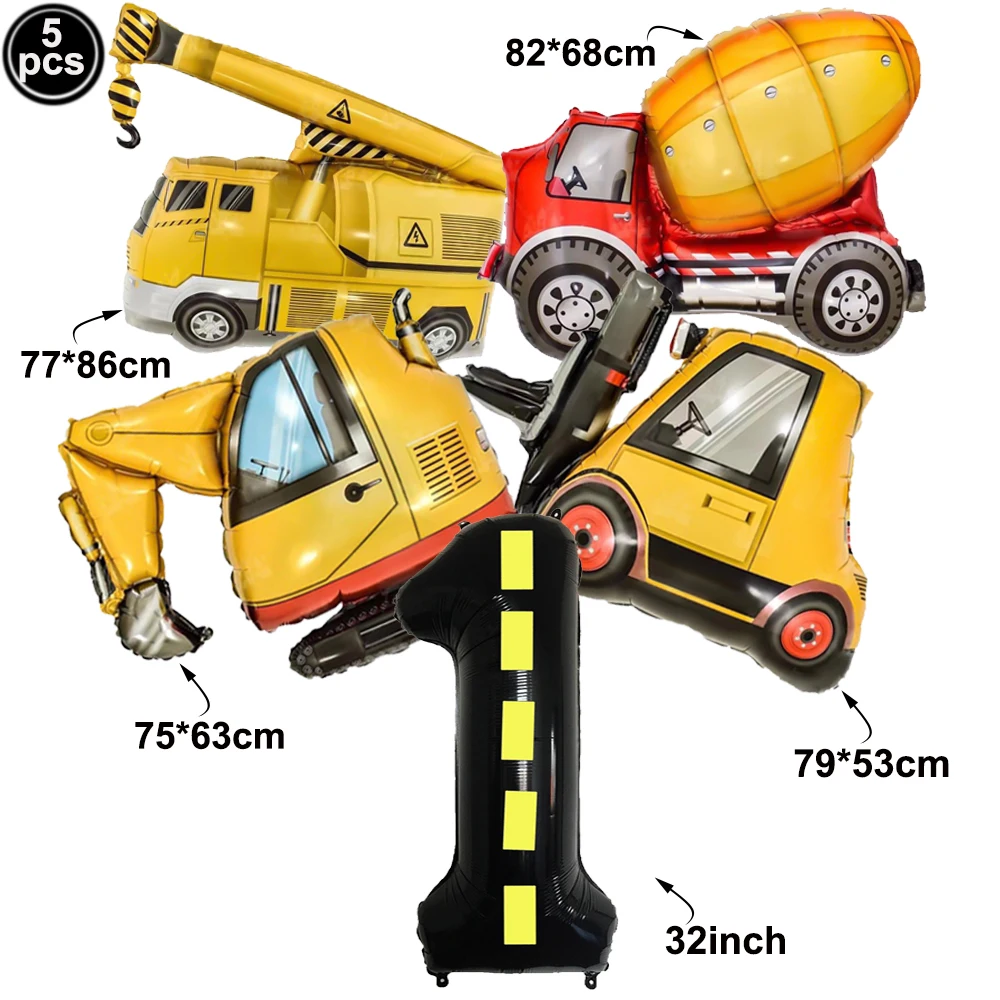 5 stücke Bau Party Ballon 32'' Gabelstapler Bagger Lkw Ballon 1-9 Digitale Folie Ballon Junge Bau Geburtstag Dekore – Detail 2