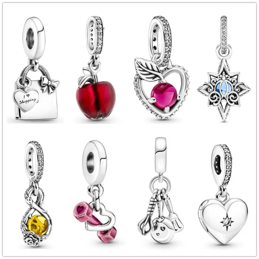 

Authentic 925 Sterling Silver l I Love Shopping Handbag With Heart Charms Bead Fit Pandora Bracelet & Necklace Jewelry