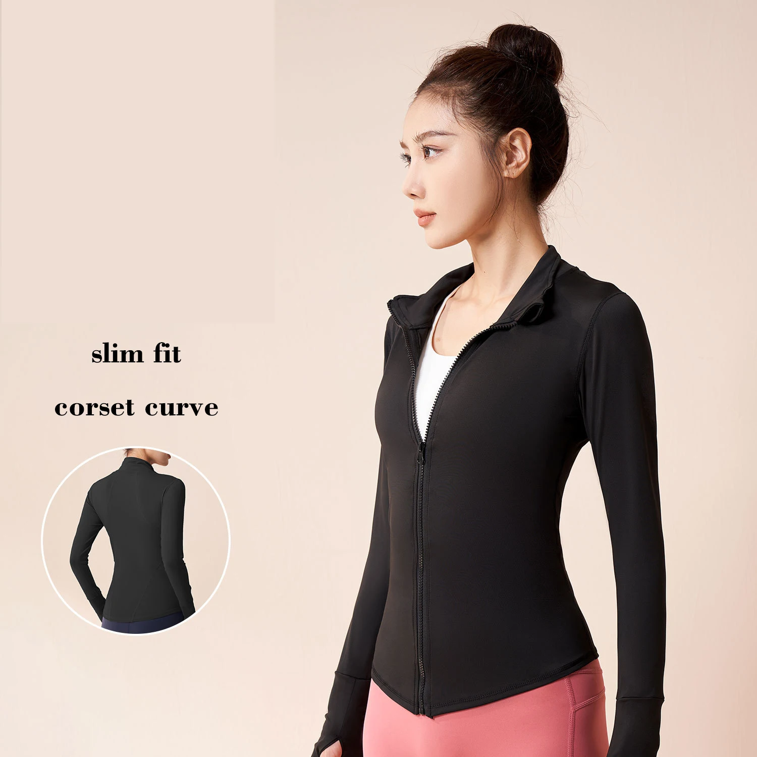 PN&NP nude yoga suit sports jacket slim fit nylon stand collar tight top running quick-drying breathable zipper fitness clothes