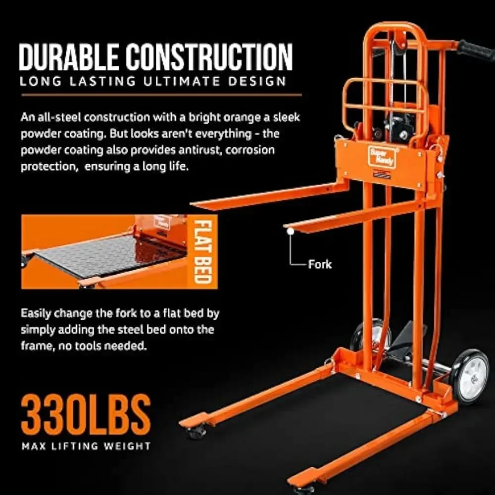 SuperHandy Material Lift Winch Stacker, Pallet Truck Dolly, Lift Table, Fork Lift, 330 Lbs 40\