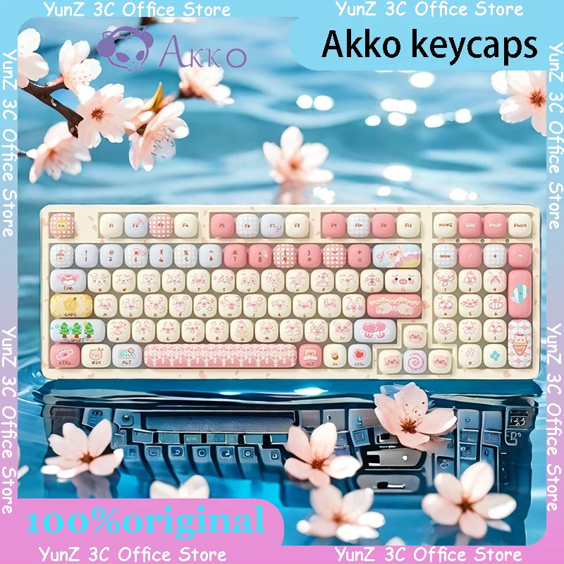 Akko Keyboard Mechanical Keyboard Keycaps Pig Pig Party Theme Mog High Height Keycaps Full Set Five Sided Heat Sublimation Cute