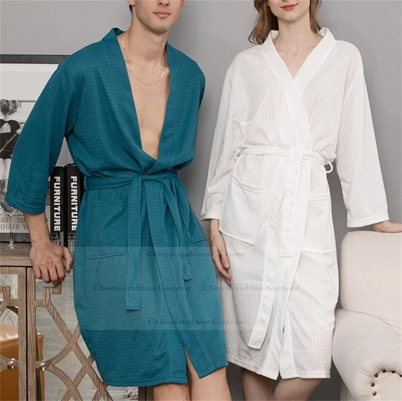 

Couple Waffler Robes Sleepwear Women Thin Kimono Shower Sleeping Robe Nightwear Summer Autumn New Intimate Lingerie Kimono