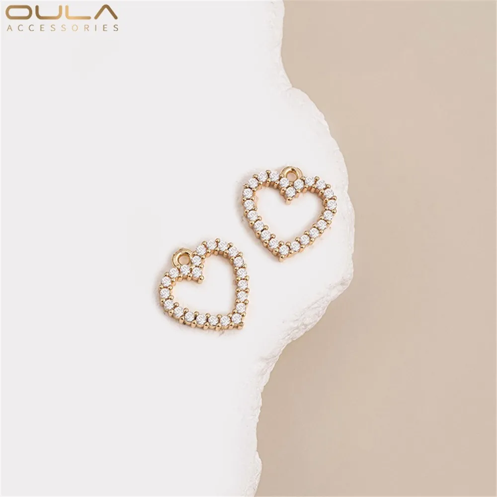 

1PCS 14K Gold-plated, Slightly Inlaid Zircon Heart-shaped Pendant, A Diy Handmade Bracelet, Earring, Pendant and Accessory