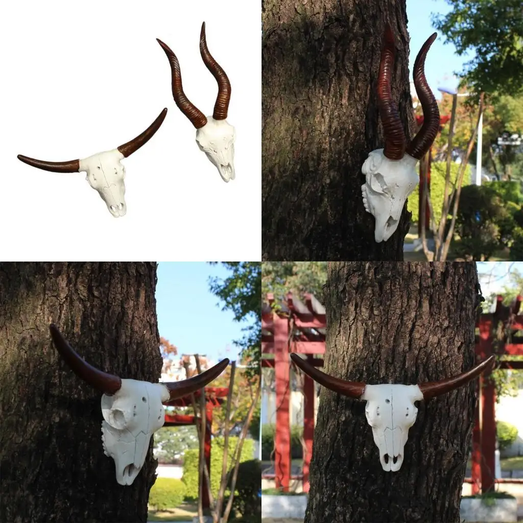 

QX2E Beautiful Texture Pattern Animal Long Horn Bulls Head Unique Animal Sculpture