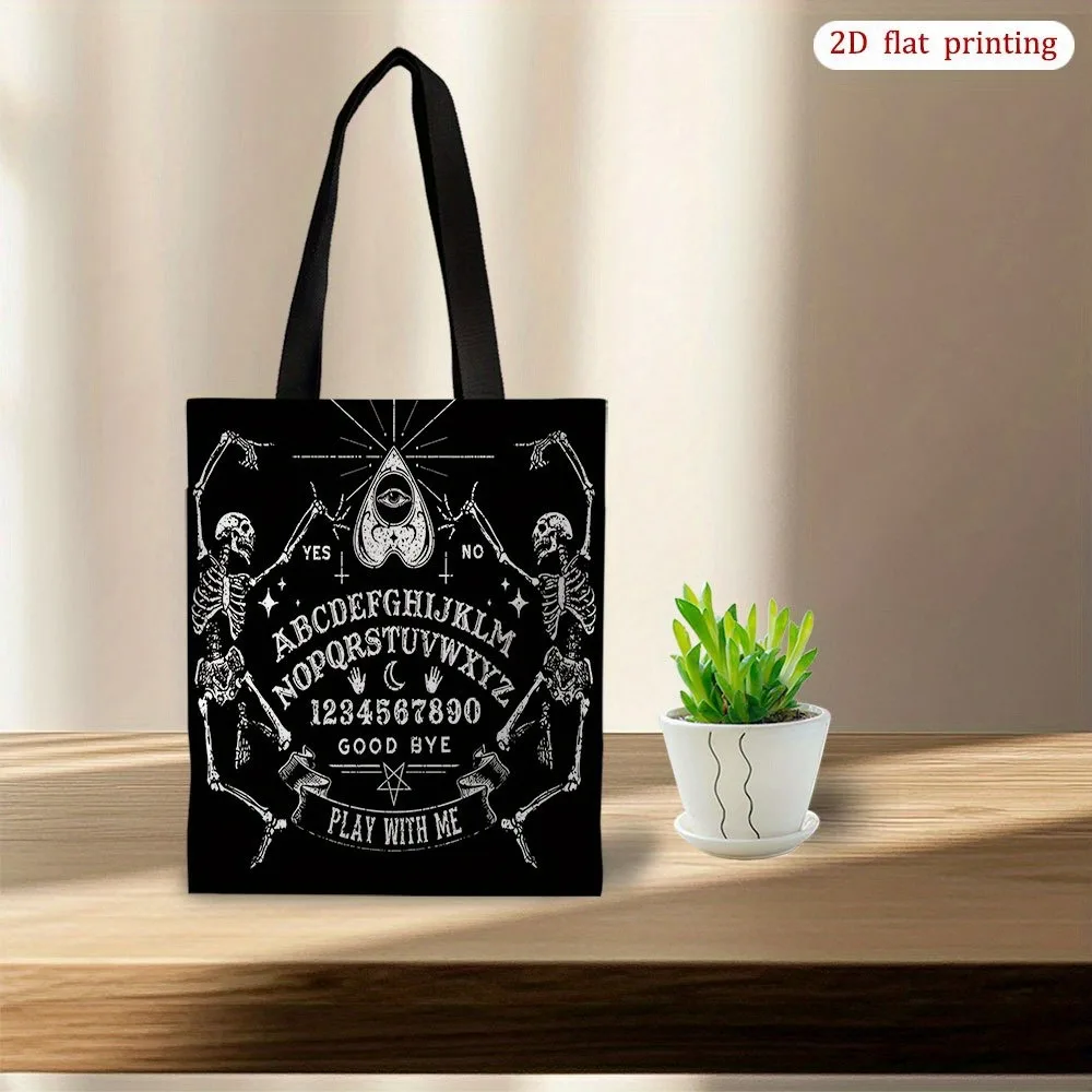 Humorvolle Halloween-Hippie-Gothic-Einkaufstasche mit gruseligen Totenköpfen und erschreckenden Skeletten, wiederverwendbare Einkaufstaschen, Reise-Umhängetasche – Detail 8