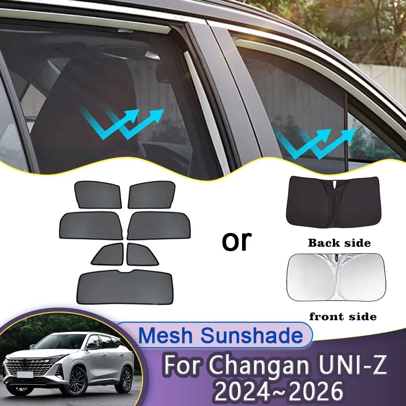 

For Changan UNI-Z Volga K40 2024 2025 2026 Car Mesh Sunshade Magnetic Window Sun Visor Privacy Curtain Shades Tools Accessories