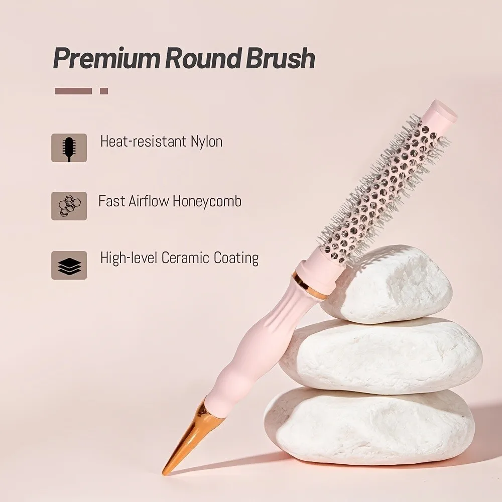 Aluminum Tube Curly Hair Roller Comb Heat-Conducting Round Blow Dry Brush Professional Breathable Hot Cylinder Comb Short Hair