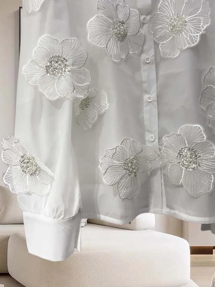 【 CLANE 】 SEE-THROUGH FLOWER TOPS BemorRun Floral Mesh Long Sleeve Tops for Women Mock Neck See