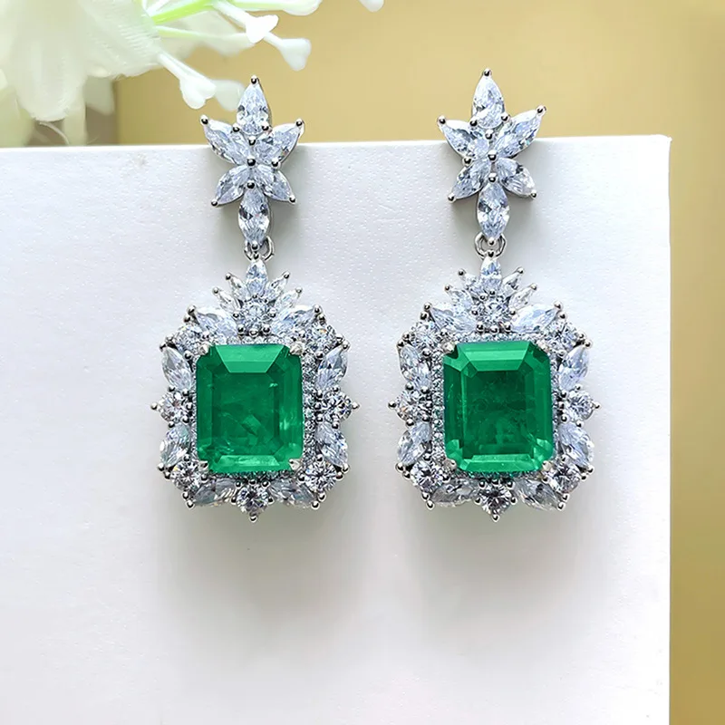 New Luxury Geometric Color Cubic Zirconia Crystal Women's Earrings Fashion Long Style Exquisite  Gold Wedding Jewelry