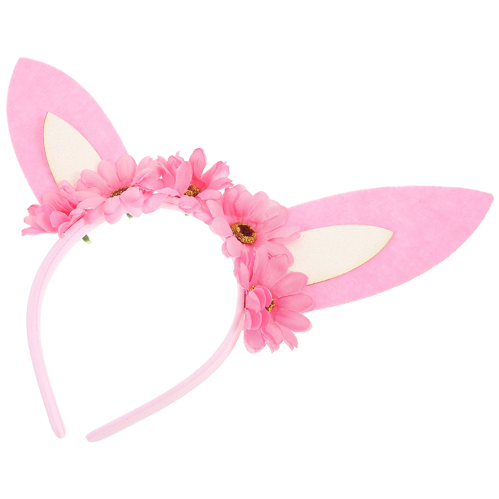 

Pink Flower Bunny Ear Headband Easter Party Hair Hoops Girls Kids Animal Ears Hair Accessories Lightweight Comfortable
