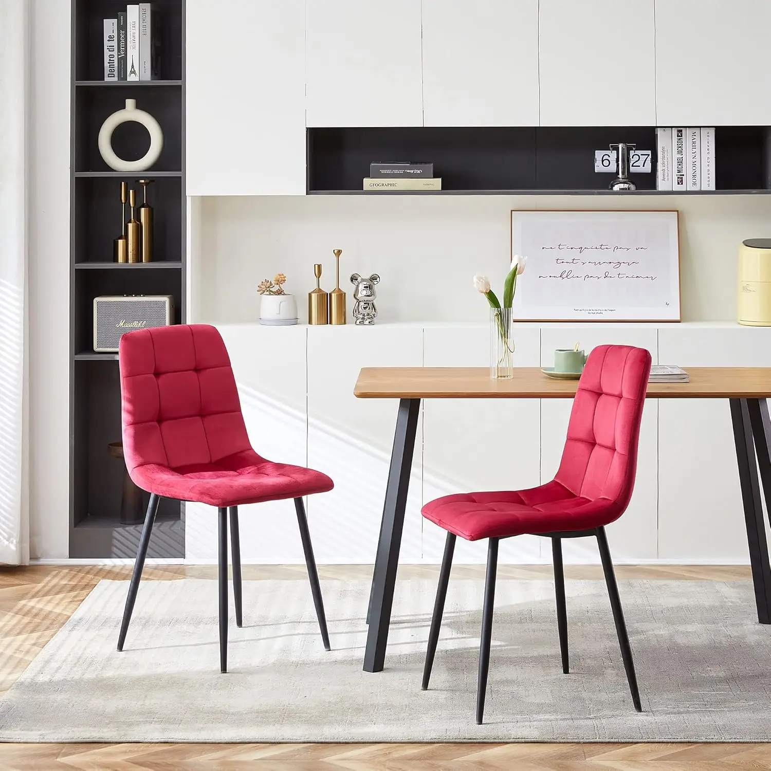 Modern Dining Table Set For 4,5-Pieces Dining Room Set,49"" Rectangle Table Stable & 4 Upholstered Velvet Dining Chair