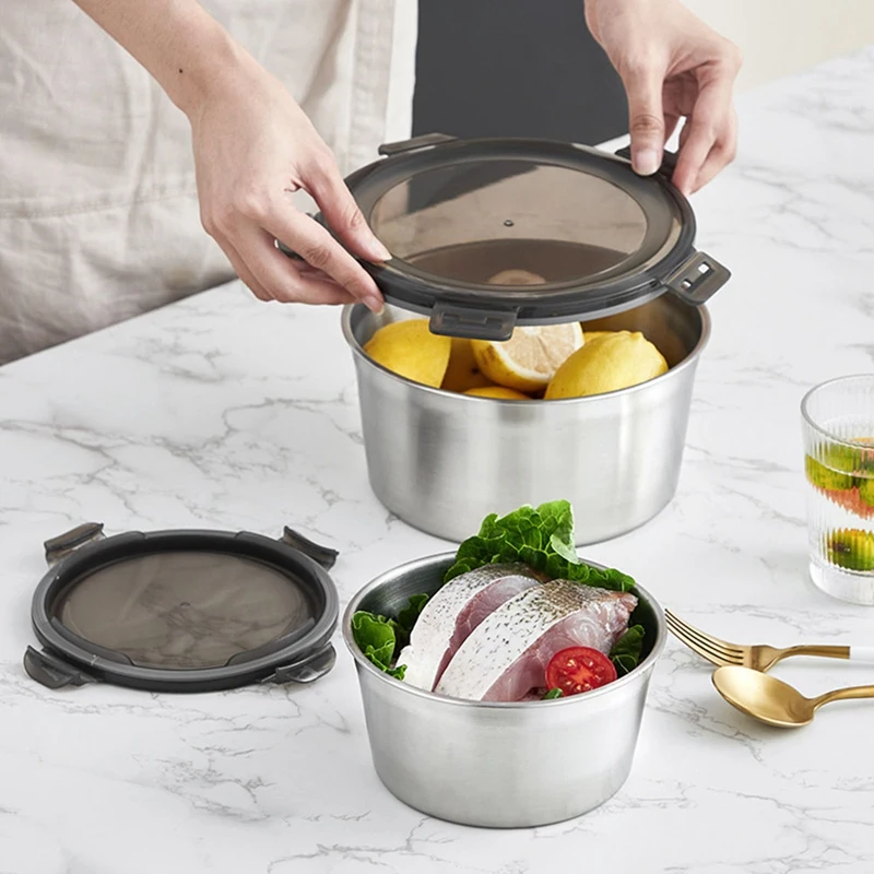 5 шт., круглая герметичная коробка из нержавеющей стали для хранения продуктов в холодильнике